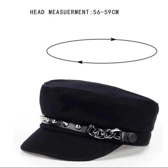 Black silver studded chain biker/military botique style hat new - Picture 5 of 8